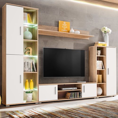 Vidaxl Meuble Tv Mural Avec Lumière Led Chêne Sonoma Et Blanc