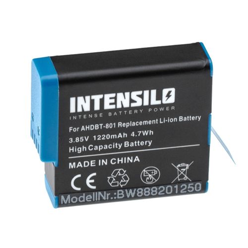 INTENSILO batterie compatible avec GoPro Hero 5 Black, 6 Black, 7 Black, 7 Silver, 7 White, 8 appareil numérique camescope (1220mAh, 3,85V, Li-Ion)