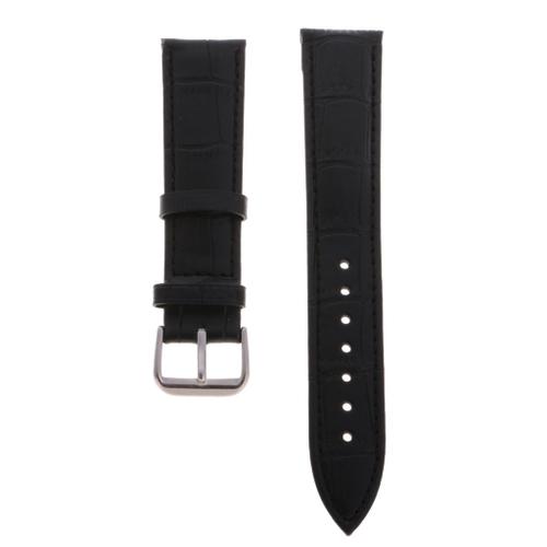 Embossed Texture Replacement Leather Watch Strap Silver Tone Buckle 20mm Noir