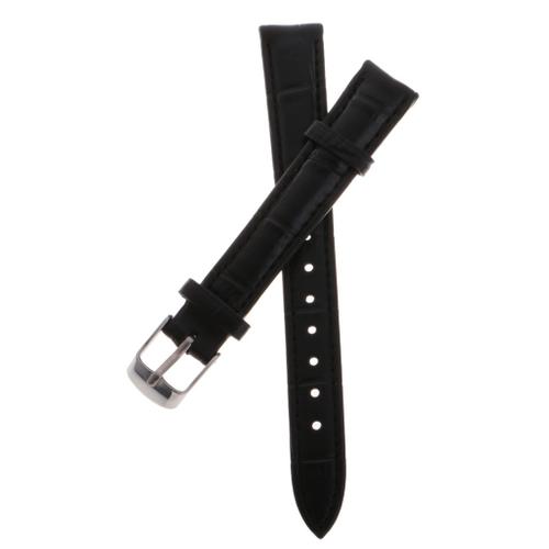 Embossed Texture Replacement Leather Watch Strap Silver Tone Buckle 14mm Noir