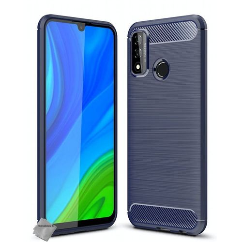 Housse Etui Coque Silicone Gel Carbone Pour Huawei P Smart (2020) + Film Ecran - Bleu Fonce