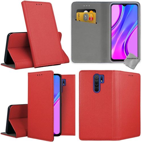 Housse Etui Coque Pochette Portefeuille Pour Xiaomi Redmi 9 + Verre Trempe - Rouge Magnet