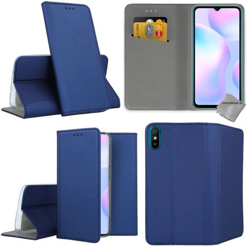 Housse Etui Coque Pochette Portefeuille Pour Xiaomi Redmi 9a + Film Ecran - Bleu Magnet