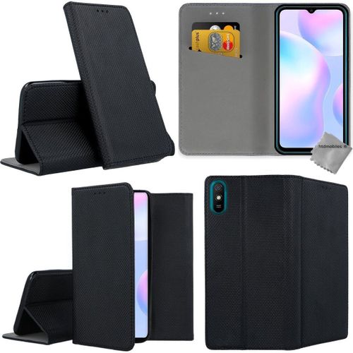 Housse Etui Coque Pochette Portefeuille Pour Xiaomi Redmi 9a + Verre Trempe - Noir Magnet