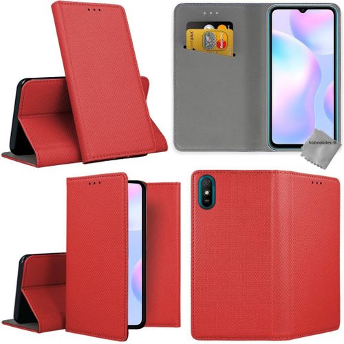 Housse Etui Coque Pochette Portefeuille Pour Xiaomi Redmi 9a + Verre Trempe - Rouge Magnet