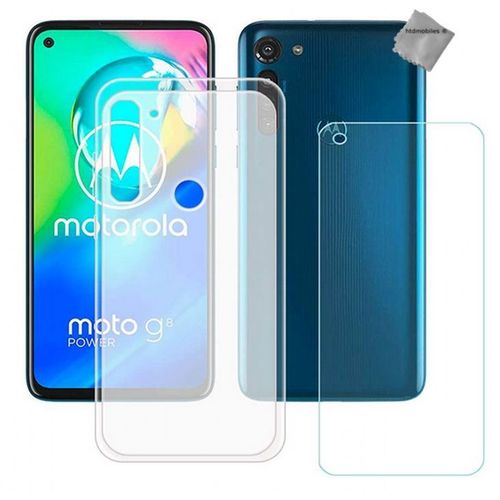 Housse Etui Coque Pochette Silicone Gel Fine Pour Motorola Moto G8 Power + Film Ecran - Blanc Transparent