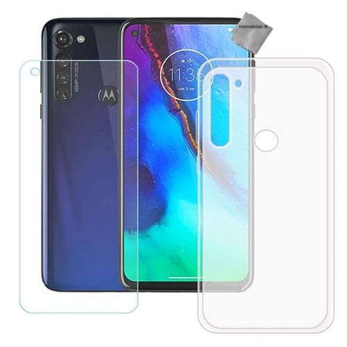 Housse Etui Coque Pochette Silicone Gel Fine Pour Motorola Moto G Pro + Verre Trempe - Blanc Transparent