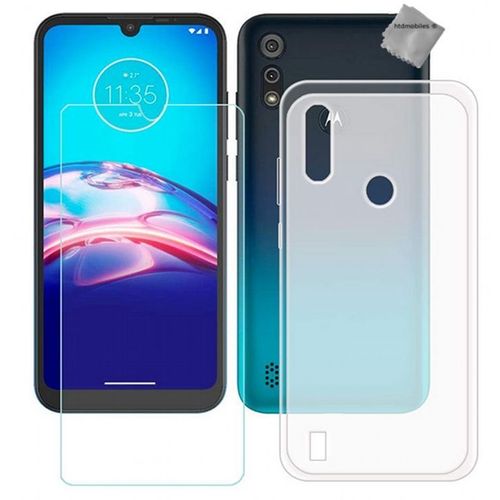 Housse Etui Coque Pochette Silicone Gel Fine Pour Motorola Moto E6s + Verre Trempe - Blanc Transparent