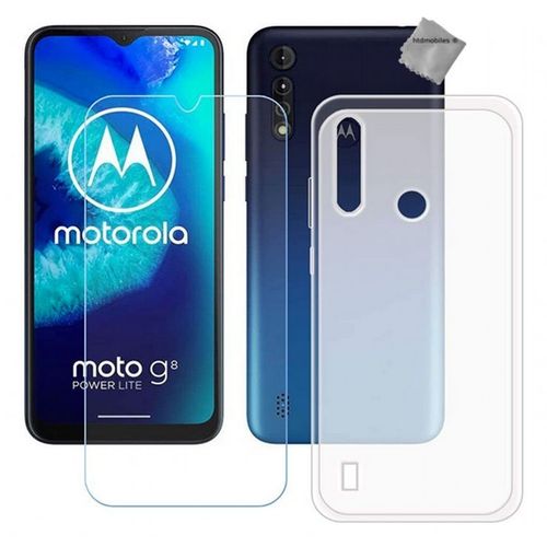 Housse Etui Coque Pochette Silicone Gel Fine Pour Motorola Moto G8 Power Lite + Film Ecran - Blanc Transparent