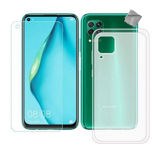 Housse Etui Coque Pochette Silicone Gel Fine Pour Huawei P40 Lite + Film Ecran - Blanc Transparent