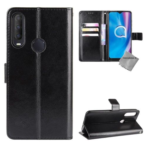 Housse Etui Coque Pochette Portefeuille Pour Alcatel 1s (2020) + Verre Trempe - Noir