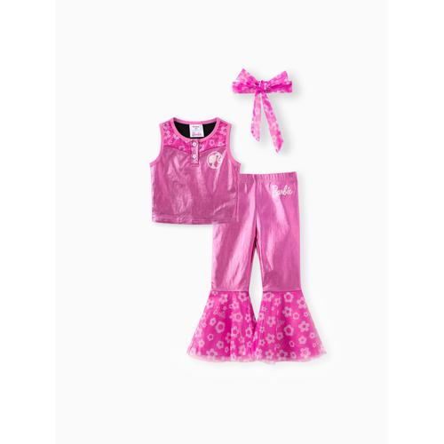 Barbie Toddler Filles 3pcs Débardeur Floral Avec Pantalon Évasé Et Bandeau Pour Les Cheveux