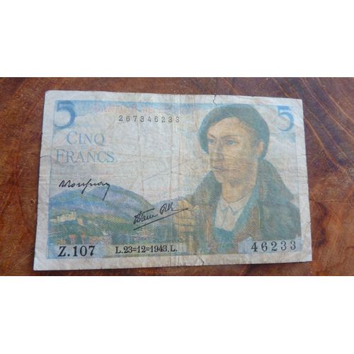France = Billet De 5 Francs, Type Berger, Daté Du 23-12-1943 Série Z.107, N° 267346233