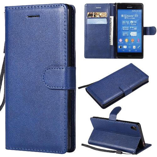 Étui Pour Rabattu Sony Xperia Z3 Avec Fente Pour Carte Cuir De Haute Qualité Couleur Solide Classique Étui De Téléphone Portefeuille D'affaires - Bleu