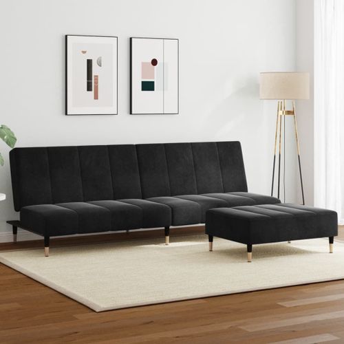 Vidaxl Canapé-Lit À 2 Places Avec Repose-Pied Noir Velours