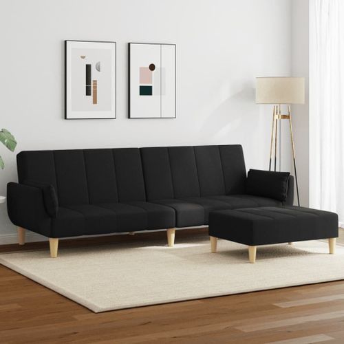 Vidaxl Canapé-Lit À 2 Places Avec Repose-Pied Noir Tissu