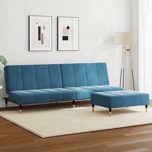 Vidaxl Canapé-Lit À 2 Places Avec Repose-Pied Bleu Velours