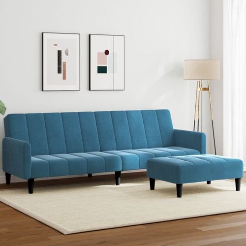 Vidaxl Canapé-Lit À 2 Places Avec Repose-Pied Bleu Velours