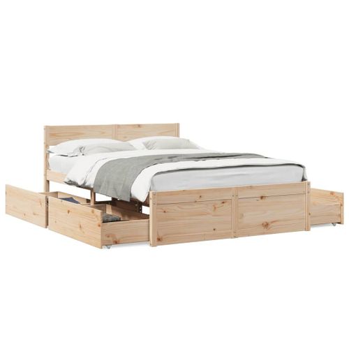 Vidaxl Cadre De Lit Avec Tiroirs 120x200 Cm Bois De Pin Massif