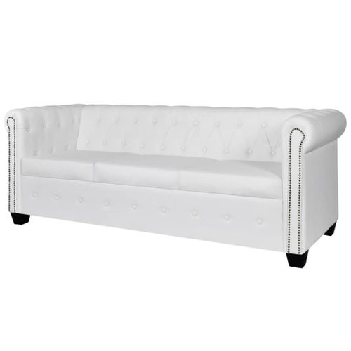 Vidaxl Canapé Chesterfield À 3 Places Cuir Synthétique Blanc