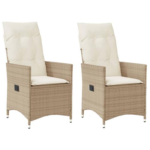 Vidaxl Chaises Inclinables De Jardin Lot De 2 Et Coussins Beige Rotin