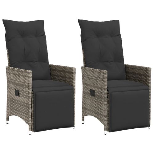 Vidaxl Chaises Inclinables De Jardin Lot De 2 Et Coussins Gris Rotin