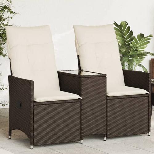 Vidaxl Canapé De Jardin Inclinable 2 Places Avec Table Marron Rotin