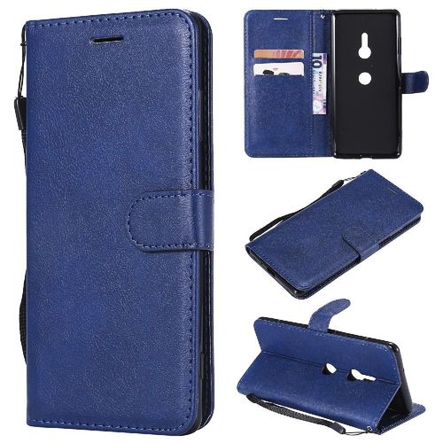 Étui Pour Rabattu Sony Xperia Xz3 Avec Fente Pour Carte Cuir De Haute Qualité Couleur Solide Classique Étui De Téléphone Portefeuille D'affaires - Bleu