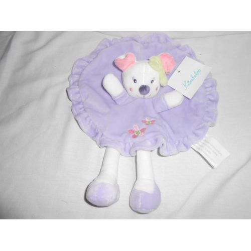Doudou Souris Plat Parme Violet Fleur Roses Kimbaloo La Halle Brioche