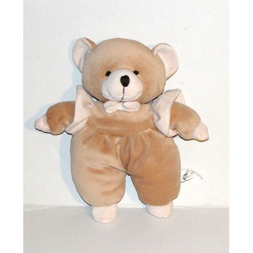 Peluche Ours Mgm Noeud Papillon Doudou Ourson Marron Creme Grelot 32 Cm