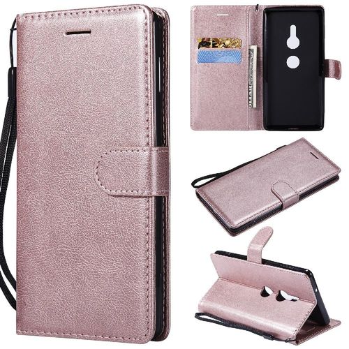 Étui Pour Rabattu Sony Xperia Xz2 Avec Fente Pour Carte Couleur Solide Classique Étui De Téléphone Portefeuille D'affaires Cuir De Haute Qualité - Couleur Rose