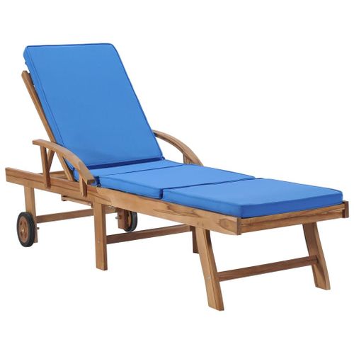 Vidaxl Chaise Longue Avec Coussin Bois De Teck Solide Bleu