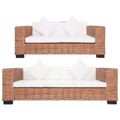 Vidaxl Ensemble De Canapés 2 Pcs Avec Coussins Rotin Naturel