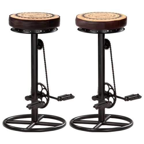 Vidaxl Tabourets De Bar Avec Motif Lot De 2 Noir/Marron Cuir Véritable