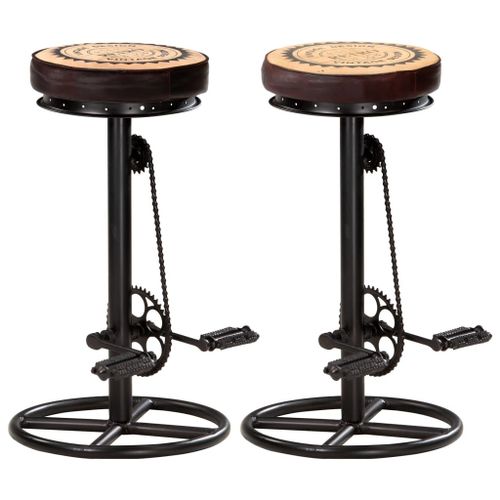 Tabourets De Bar Avec Motif 2 Pcs Noir Et Marron Cuir Véritable