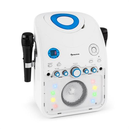 auna StarMaker Chaîne karaoké lecteur CD Bluetooth AUX LED 2 micros -blanc