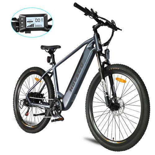 Vélo Électrique Gris Hovsco 27.5" Vtt Électrique Avec 7 Vitesses, Écran Lcd, 250w Moteur, Batterie Amovible Pour Homme Et Femme