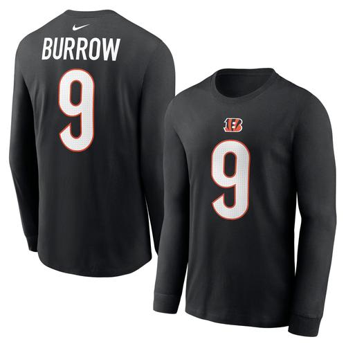 T-Shirt À Manches Longues Nike Joe Burrow Pour Homme, Noir, Nom Et Numéro Du Joueur Des Bengals De Cincinnati