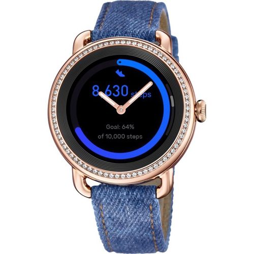 Festina Smartime Connectée Montre Femme Acier Doré Rose Cuir Bleu F50002/1
