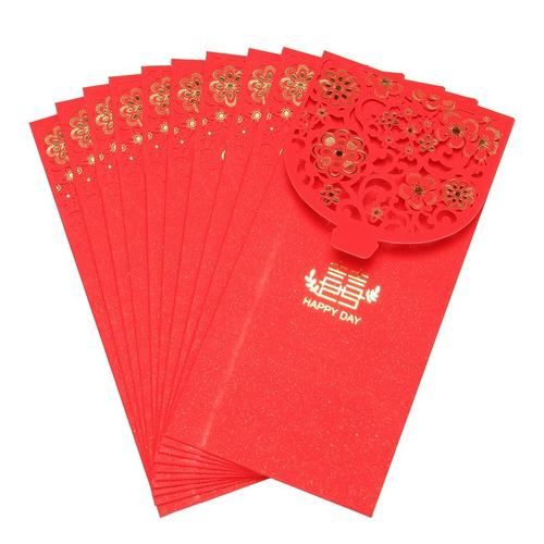 Enveloppes Chinoises Rouges Porte-Bonheur, 10 Pièces, Paquet Rouge Pour Mariage, Nouvel An, (7x3,4 Pouces)