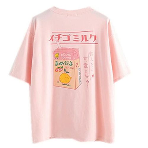 Envoie De France Black Sugar T-Shirt Coton Confortable Rose Abricot Manche Court Kawaii Jus De Fruits Top Pull Femme Fille Haut Débardeur