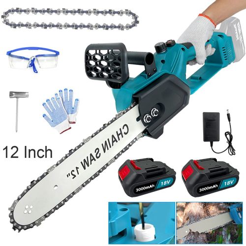 12 pouces sans balai Tronçonneuse , sans fil , 650W pour jardinage, coupe de bois, taille, agriculture avec batterie 2x3.0ah + chargeur- compatible avec la batterie Makita