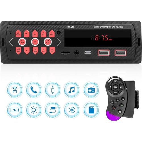 Autoradio 1 Din Bluetooth Autoradio avec Bluetooth Mains Libres FM Radio/Type C/2 USB/TF/Aux in/RCA Lecteur MP3 avec Commandes au Volant Récepteur Stéréo Car Radio Charge Rapide