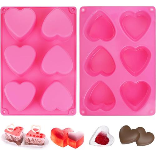 2 Pièces Moule Silicone Patisserie Coeur,Antiadhésifs Moules en Silicone en Forme de Coeur,6 Cavités Moule Silicone Coeur,Moule Coeur Silicone pour Faire des Gâteaux Gelée Muffin Petit Gâteau,Rose