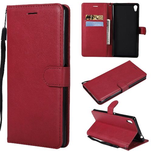 Flip Étui Pour Sony Xperia Xa Ultra Cuir De Haute Qualité Étui De Téléphone Portefeuille D'affaires Couleur Solide Classique Avec Fente Pour Carte - Rouge