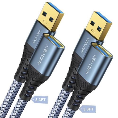 2 Paquet de Cable de Rallonge USB 1M, USB 3.0 Male vers Femelle Rallonge Cable Transfert de données à grande vitesse 5Gbps Pour Console de jeu, Imprimante, Webcam, Clavier USB, Lecteur Flash