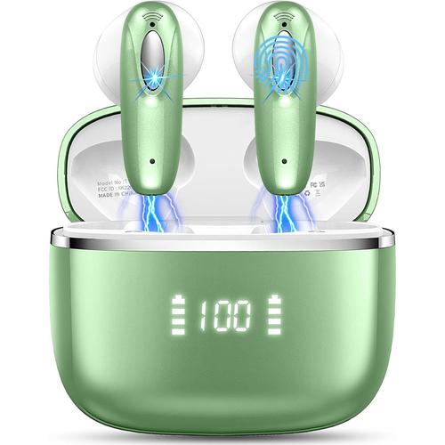 Ecouteurs Bluetooth 5.3 sans Fil, Écouteur sans Fil avec Pilote Stéréo Hi-FI 14.2 mm, 4 ENC Appel Mics Oreillette Bluetooth, 40H IP7 Étanche, 4g Mini USB-C Casque pour iOS Android