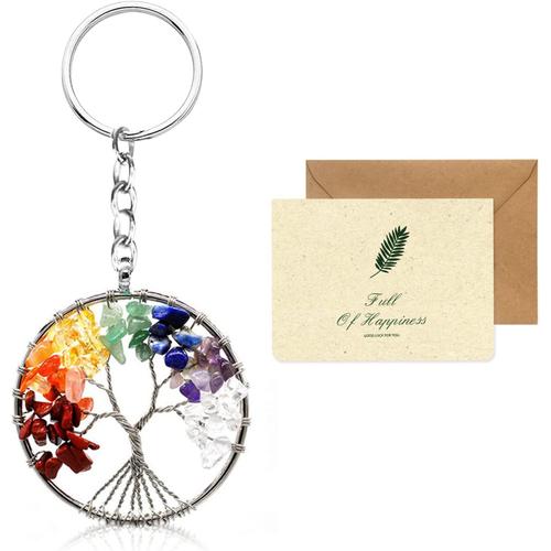 Arbre de Vie Porte Clef, Belle Ronde 7 Chakra Guérir Cristal Arbre de Vie Porte Clé Personnalisé Pierres Précieuses Pendentif Porte Clef Femme Chic pour Couple Amoureux Mère et Ami Carte