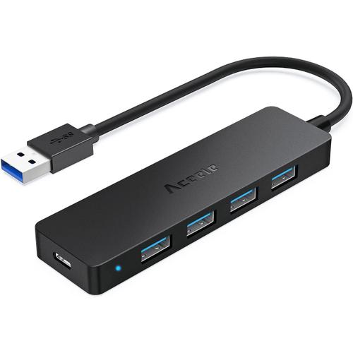 HUB USB 3.0 5 Ports¿Avec alimentation¿, Ultra-Fin avec 4 Ports de données type 3.0, SuperSpeed 5Gb/s, Micro USB Port d'alimentation, pour MacBook Air/Pro, Surface Pro, Dell XPS 15, Flash Drive.