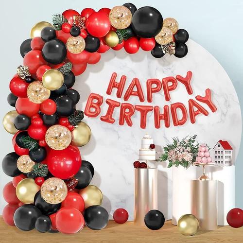 Arche Ballons Rouge Noir 101 Pièces Doré Latex Ballon Guirlande Kit Avec Happy Birthday Ballon En Aluminium Bannière Pour Filles Femmes Anniversaire Saint Valentin Mariage Fête Décorations